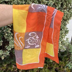 Vintage Baar & Beards Scarf ✨ 60s 70s Mod Geometric Print, Hand Rolled Hem
